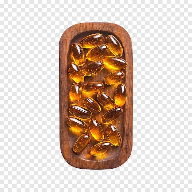 PSD fish oil capsules isolated on a transparent background with detailed texture visible