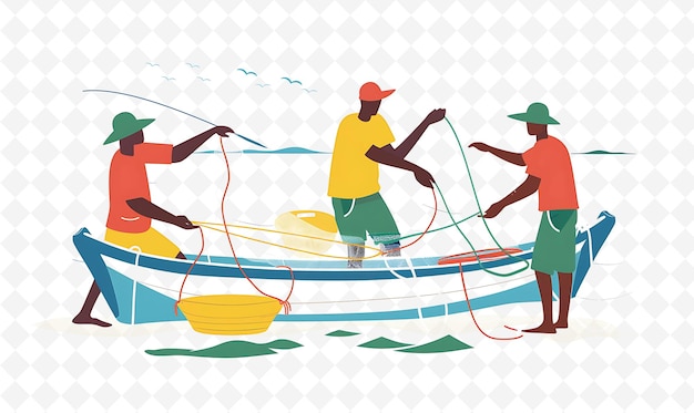 PSD fishermen repairing their nets in cape verde design is seren illustration cutural landscape view