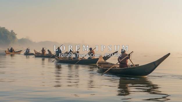 Fishermen and wooden boat in the Limboto Lake