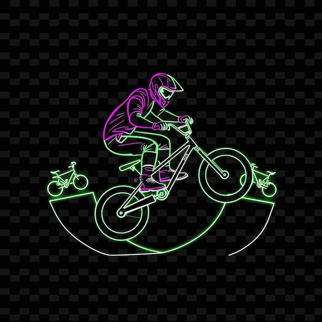 Fit Bmx Rider With Bike Neon Stunt Art Design With Vibrant Green and Purple Mixed Color Decorated W1