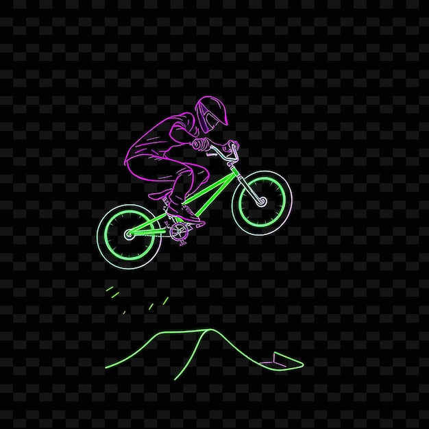 Fit Bmx Rider With Bike Neon Stunt Art Design With Vibrant Green and Purple Mixed Color Decorated W1