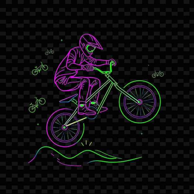 Fit Bmx Rider With Bike Neon Stunt Art Design With Vibrant Green and Purple Mixed Color Decorated W1