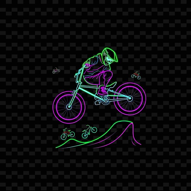 Fit Bmx Rider With Bike Neon Stunt Art Design With Vibrant Green and Purple Mixed Color Decorated W1