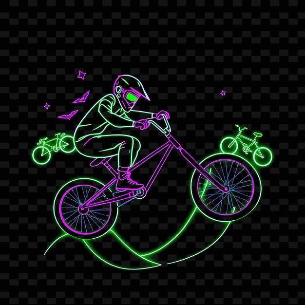 Fit Bmx Rider With Bike Neon Stunt Art Design With Vibrant Green and Purple Mixed Color Decorated W1