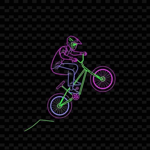 Fit Bmx Rider With Bike Neon Stunt Art Design With Vibrant Green and Purple Mixed Color Decorated W1