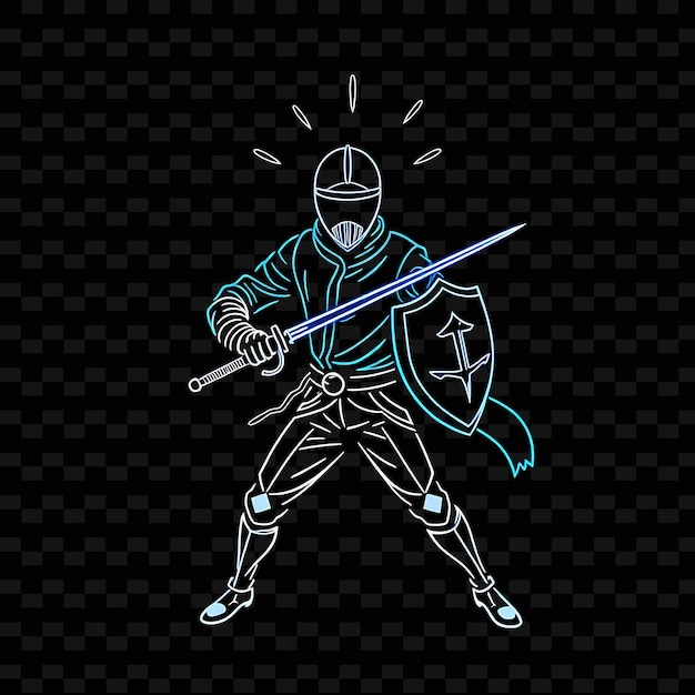 Fit Fencer With Sword Neon Elegant Art Design With Royal Blue and Silver Mixed Color Decorated With1