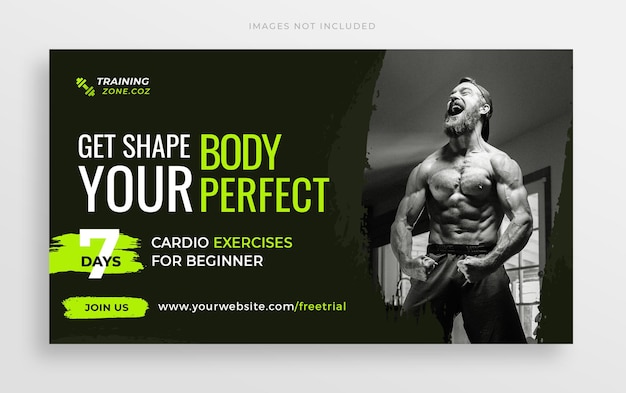 Fitness body exercise gym web banner and youtube channel thumbnail