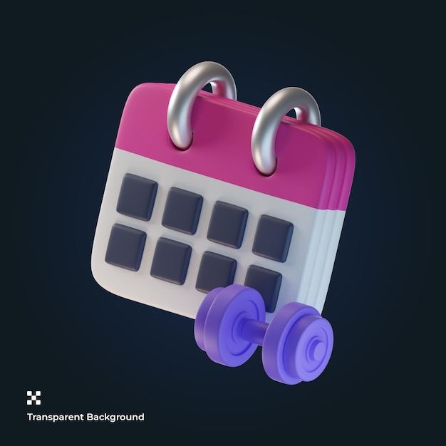 Fitness calendar 3d icon illustration