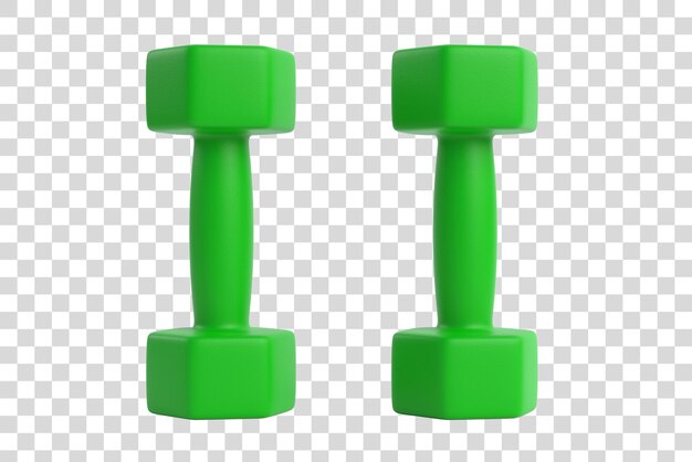 PSD fitness dumbbells pair green color plastic coated dumbbell weights isolated on white background 3d