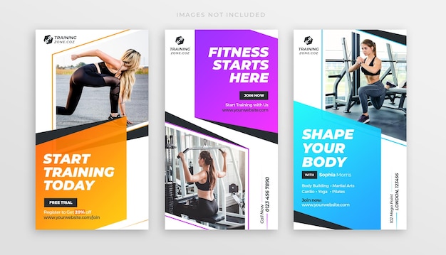 Fitness exercise and gym training instagram stories or social media post web banner template