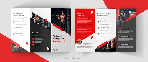 PSD fitness gym center and personal trainer brochure trifold template