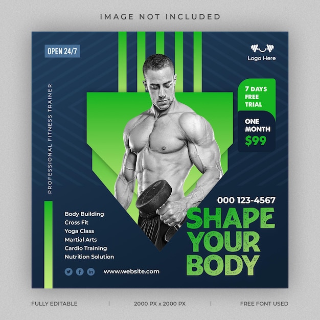 PSD fitness and gym or exercise training social media template