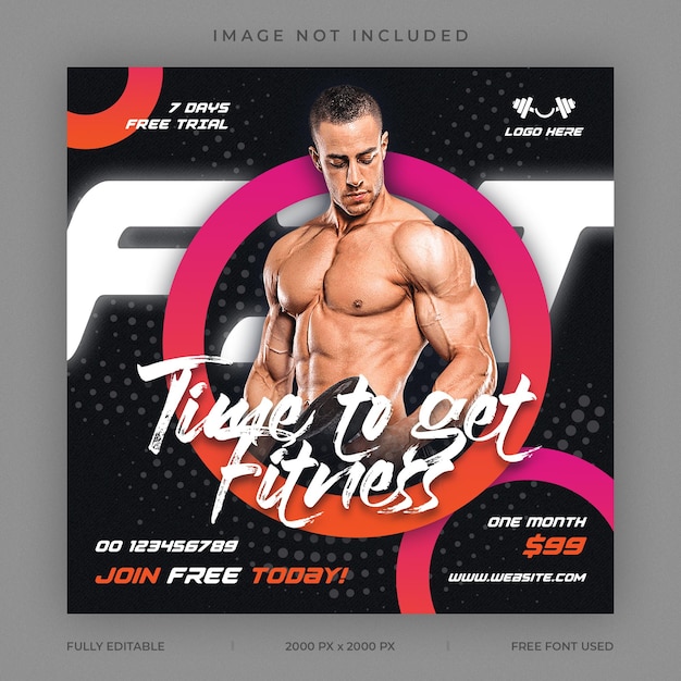 Fitness and Gym or exercise training social media template