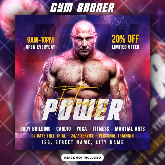 Fitness gym flyer and social media post banner template