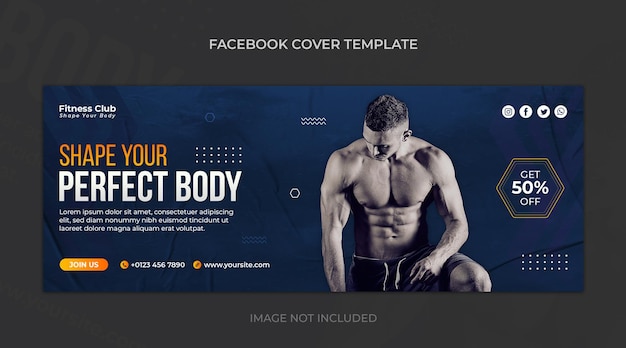 Fitness or gym horizontal banner or facebook cover design template