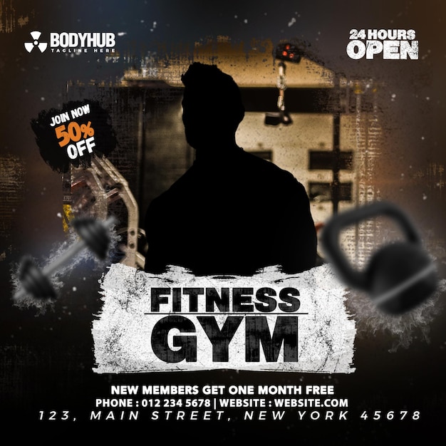 Fitness gym promotional social media post PSD