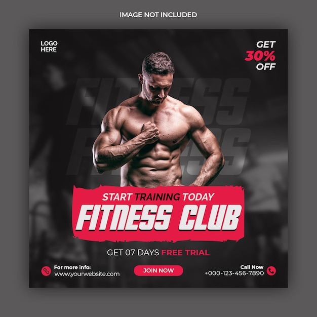 Fitness gym social media post banner or square flyer template