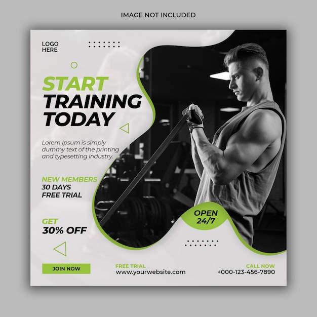 Fitness gym social media post banner or square flyer template