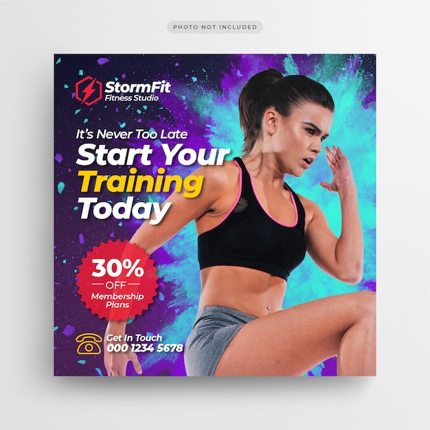 Fitness gym social media post banner or square flyer 