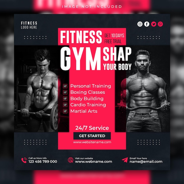 Fitness gym social media post instagram square flyer web banner template