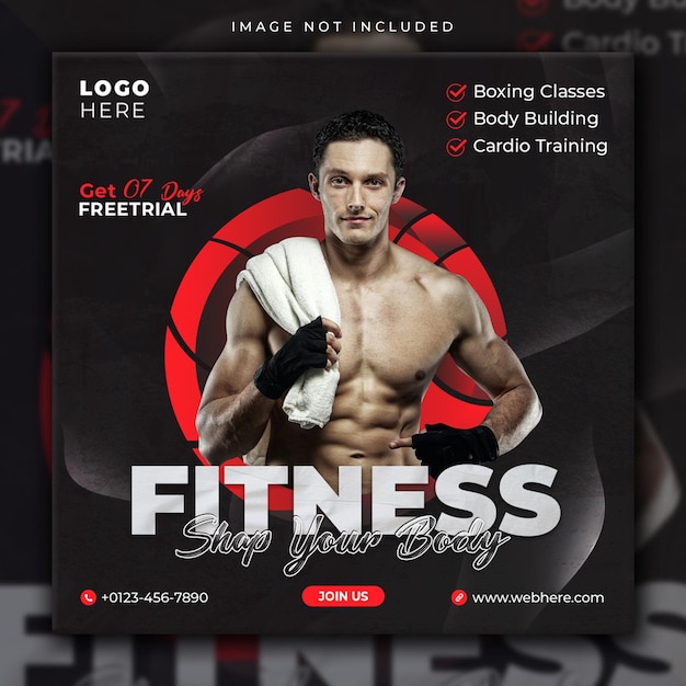 Fitness gym social media post instagram square flyer web banner template