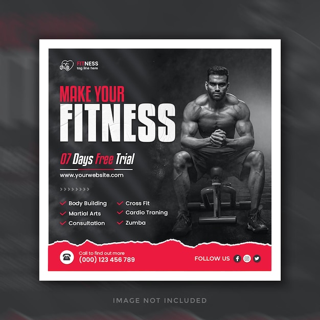 Fitness gym social media post and instagram web banner template