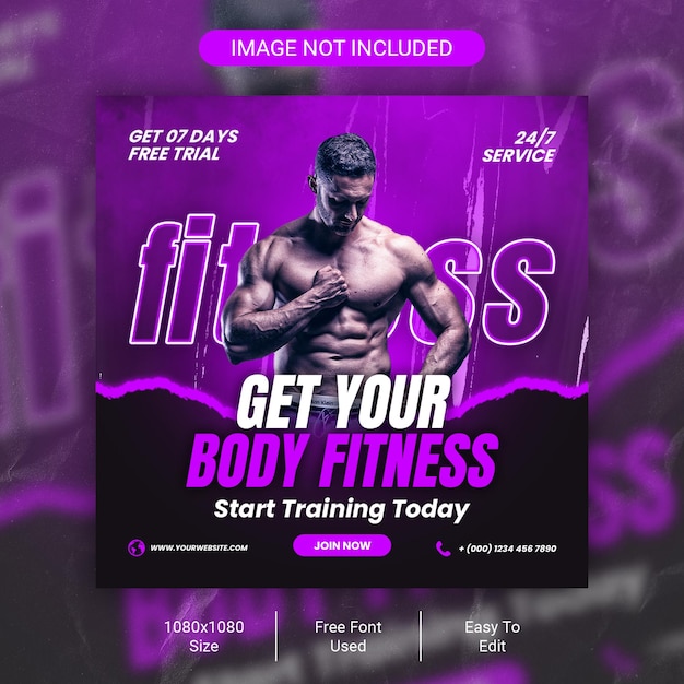 Fitness gym square flyer and social media post template