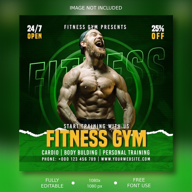 Fitness gym workout flyer social media banner post template