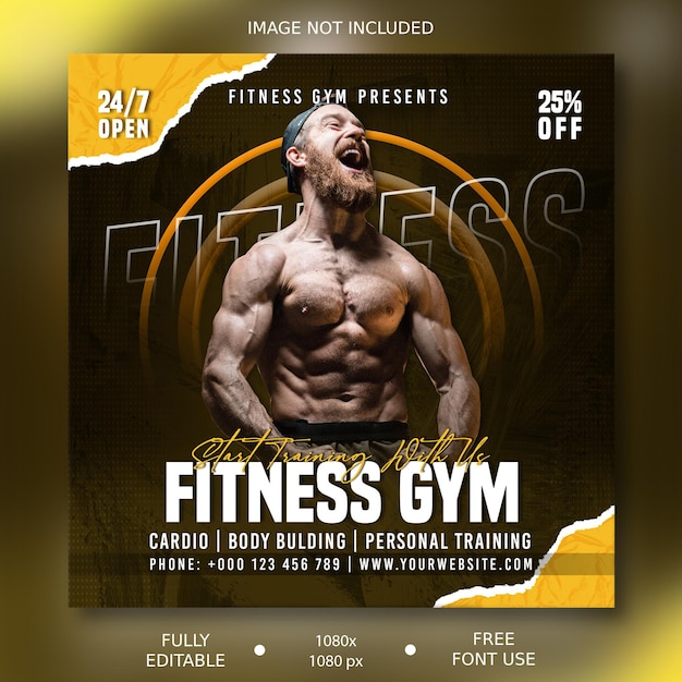 Fitness gym workout flyer social media banner post template