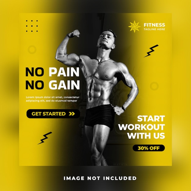 Fitness gym workout for health promotion social media or square flyer web banner post template