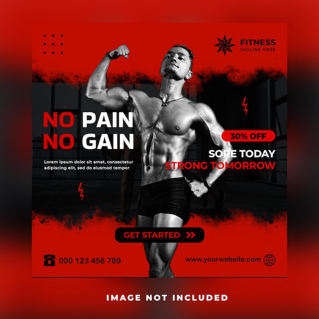 Fitness gym workout for health promotion social media or square flyer web banner post template