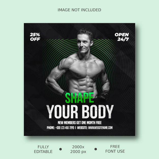 Fitness and gym workout training Instagram and social media post banner template square