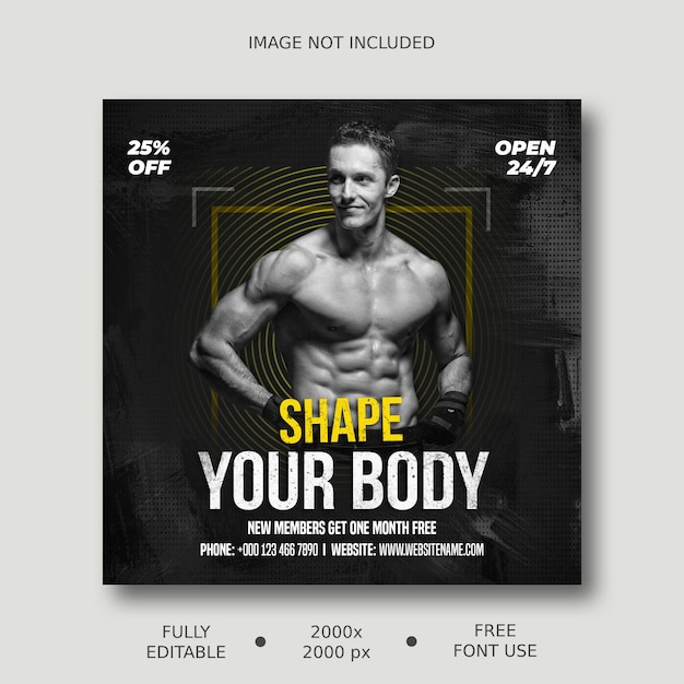 Fitness and gym workout training Instagram and social media post banner template square