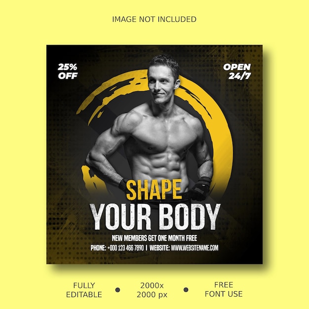 Fitness and gym workout training Instagram and social media post banner template square