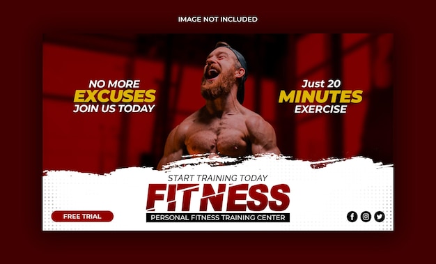 Fitness gym youtube thumbnail and web banner template