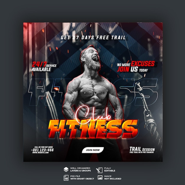 Fitness Social Media Banner and Instagram Post Template