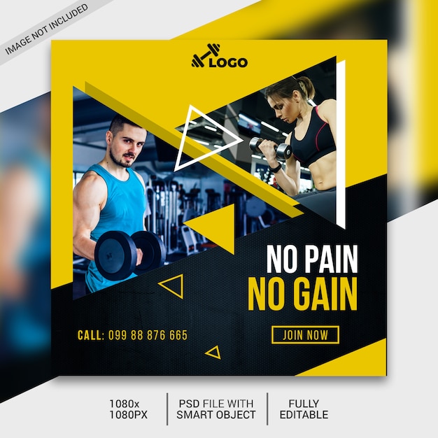 fitness square flyer template or Instagram post