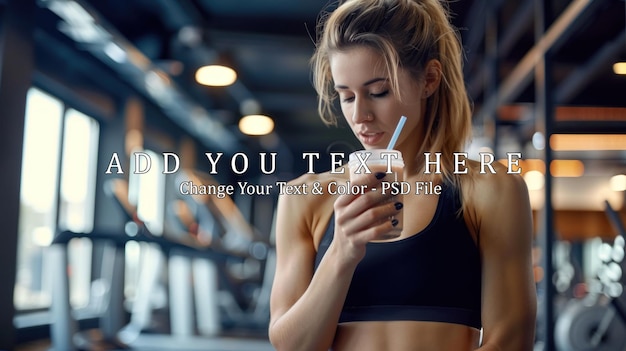 Fitness Woman Drinking a Protein Shake in the Gym