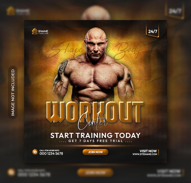 Fitness workout square flyer or Instagram social media post template