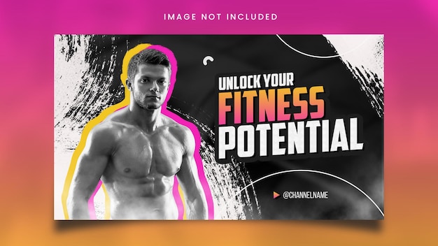 fitness youtube channel thumbnail and web banner design psd template