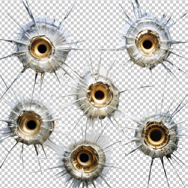 PSD five bullet holes in glass closeup realistic image