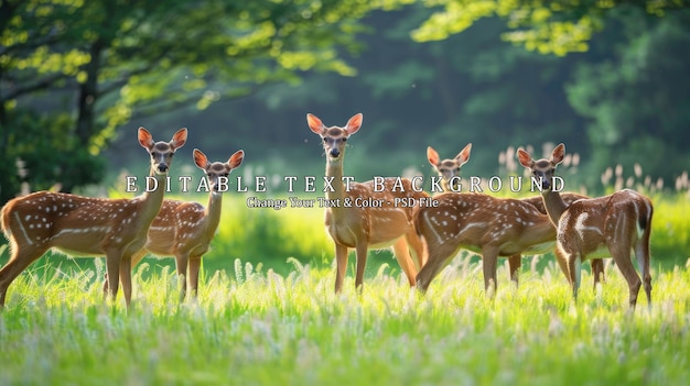 PSD five fawn deers in a meadow