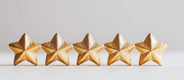 PSD five gold stars in a row on a white background