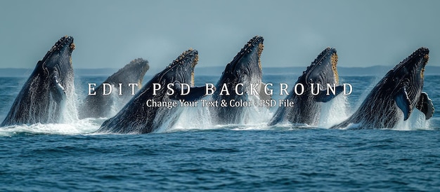 PSD five humpback whales leap out of the water