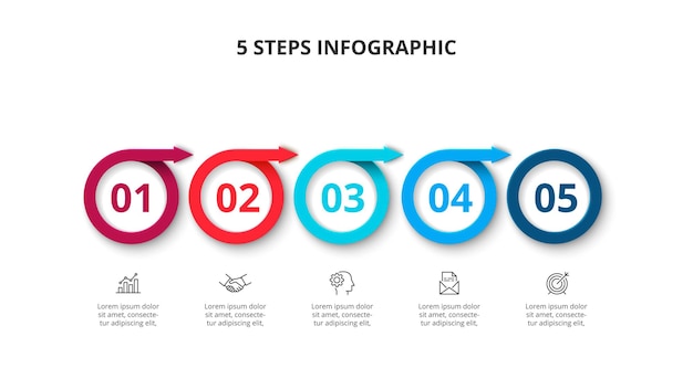 Five rings infographic with arrows Template for presentation with 5 options steps or processes