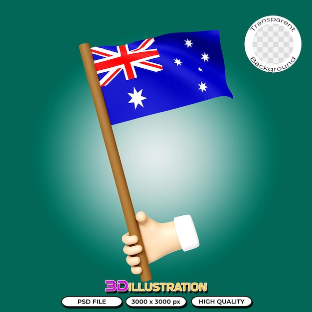 Flag of Australia 3D Rendering on Transparent Background