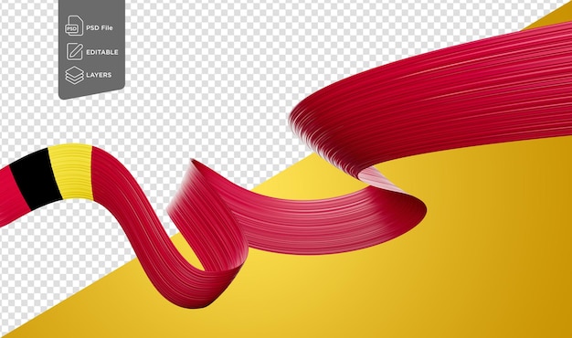 PSD flag of belgium waving ribbon flag isolated on yellow background 3d illustration