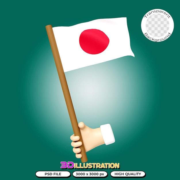 Flag of Japan 3D Rendering on Transparent Background