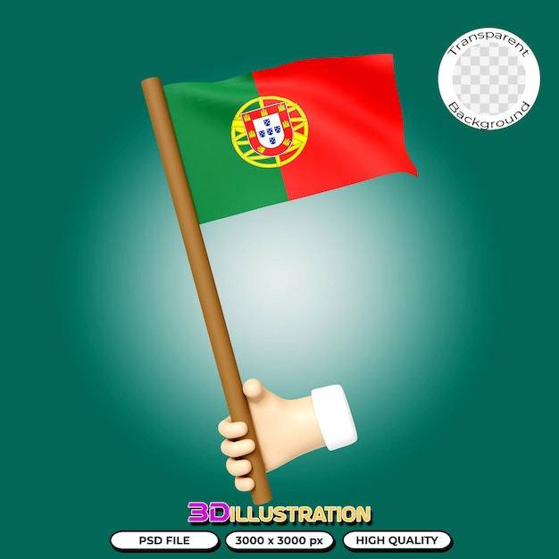 Flag of Portugal 3D Rendering on Transparent Background