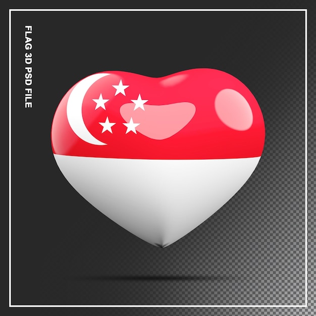 Flag of Singapore shape heart 3d element